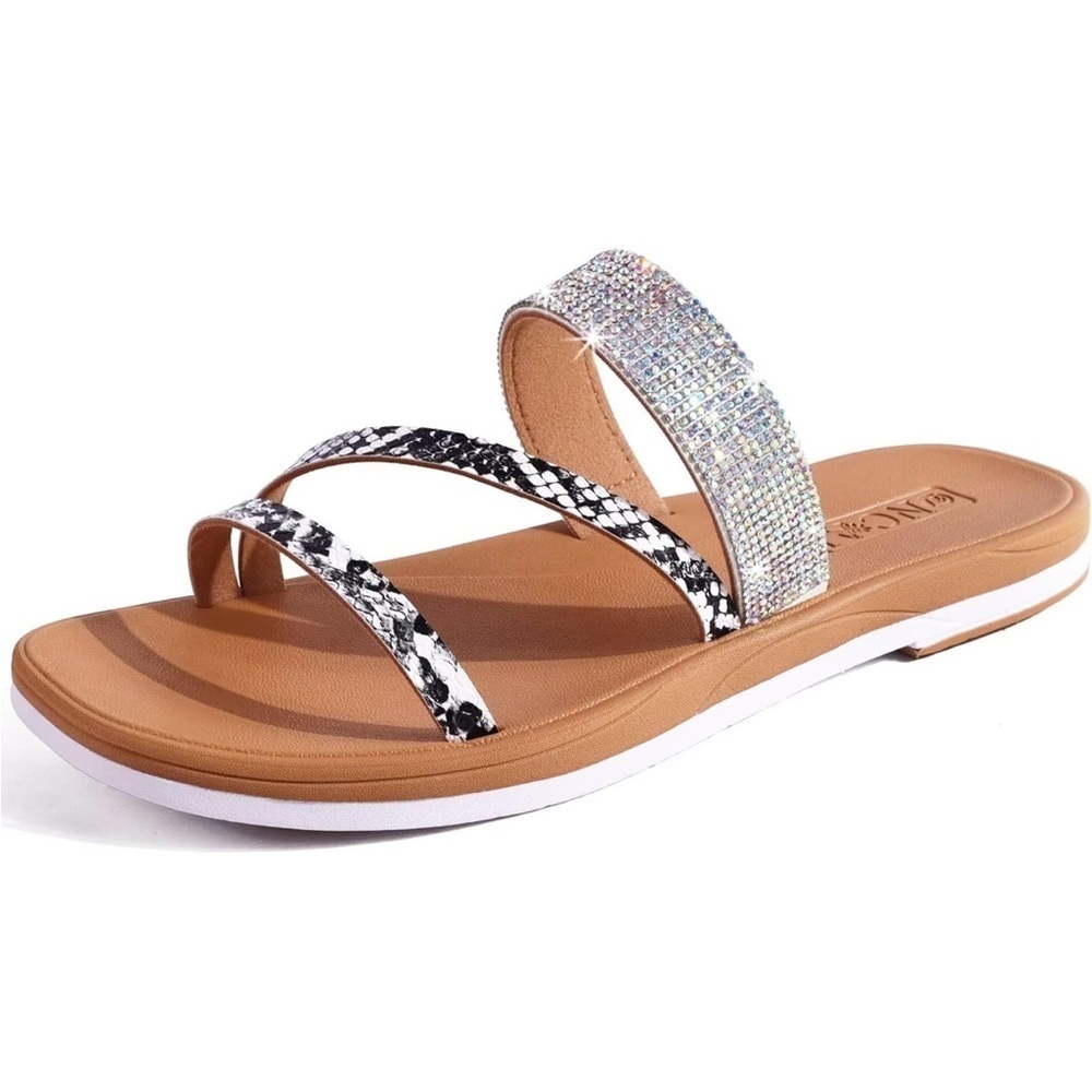 Women's Slide strappy Sandals Square Toe Slip-on Rubber Soles Size 7.5 NWT